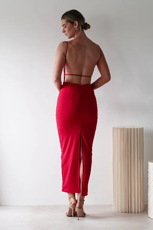 Midi dresses with bow accents for a sweet and charming look Letty Square Neck Maxi Dress | Red Midi dresses with bow accents for a sweet and charming look Letty Square Neck Maxi Dress | Red