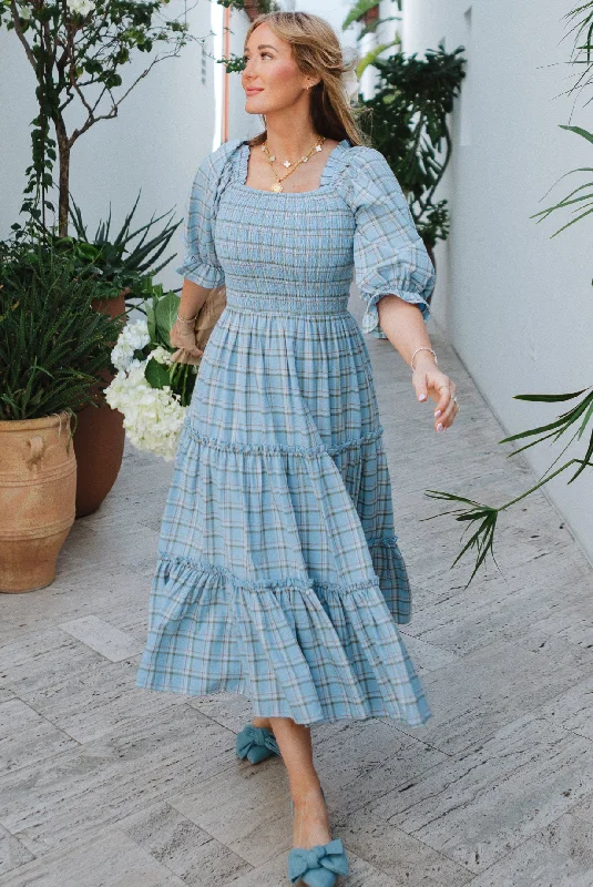  Madeline Dress in Light Blue Plaid
