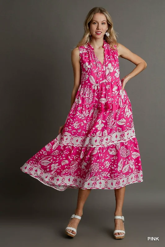 Midi dresses with denim fabric for a casual yet stylish day out Two Tone Floral Paisley Sleeveless Midi Dress