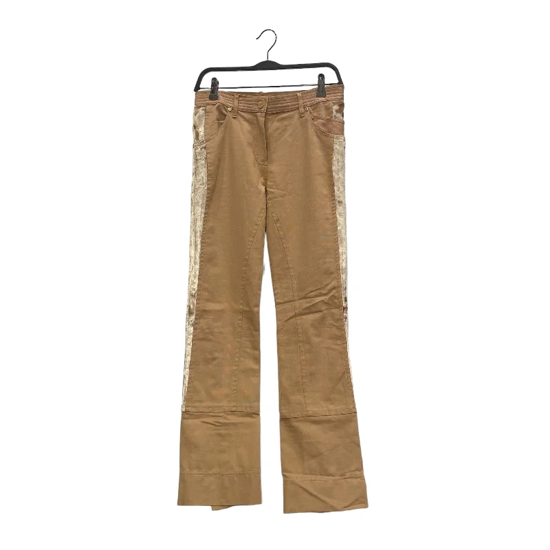 roberto cavalli/Bootcut Pants/40/Cotton/BEG/VELOUR SIDE STRIPES/LEATHER