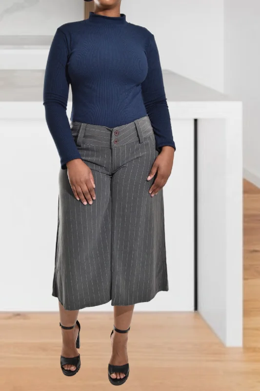 Grey Wide Leg Capri Pants