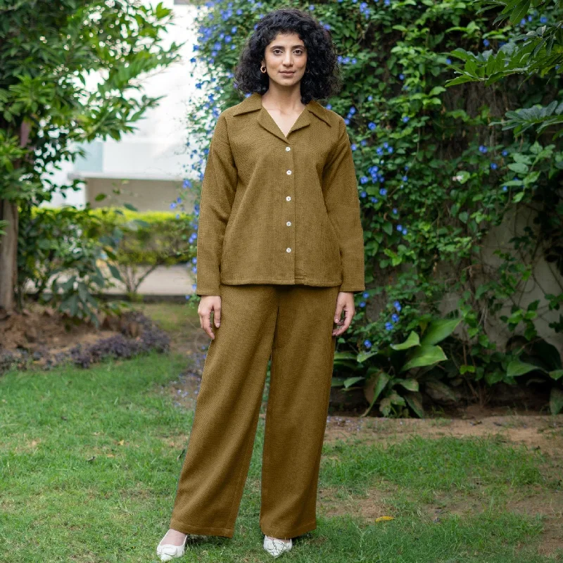 Olive Green Warm Cotton Waffle High-Rise  Elasticated Pant