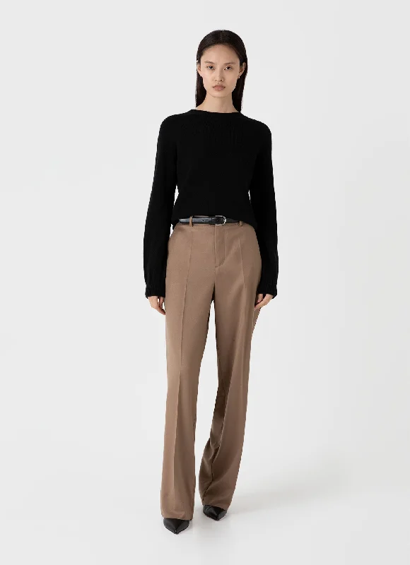 Women's Wool Flannel Trouser in Light Camel