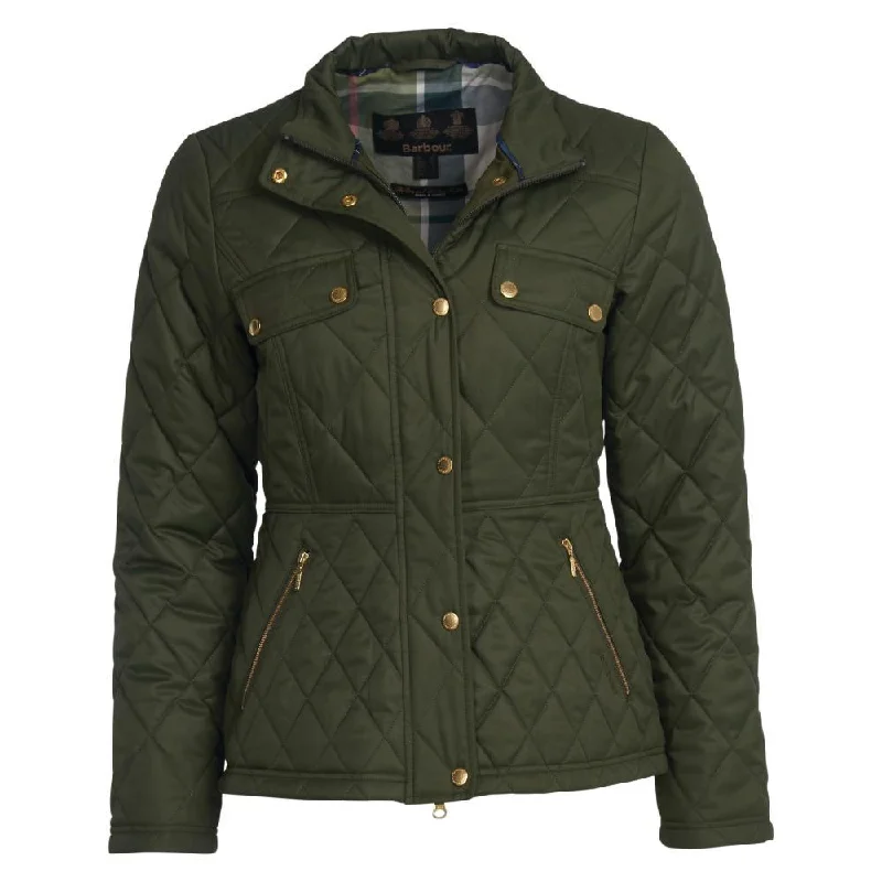 Barbour Broxfield Ladies Quilted Jacket - Olive/Olive Pink Tartan