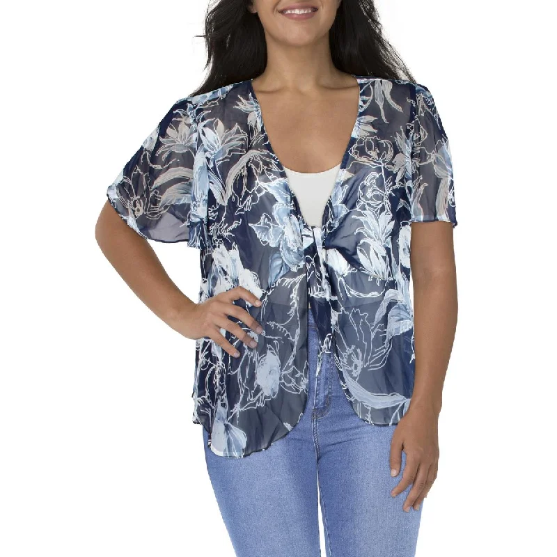 Plus Womens Chiffon Floral Bolero