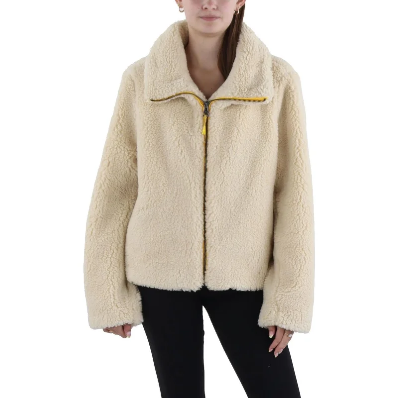 Tamika Womens Sherpa Zip Hem Teddy Coat