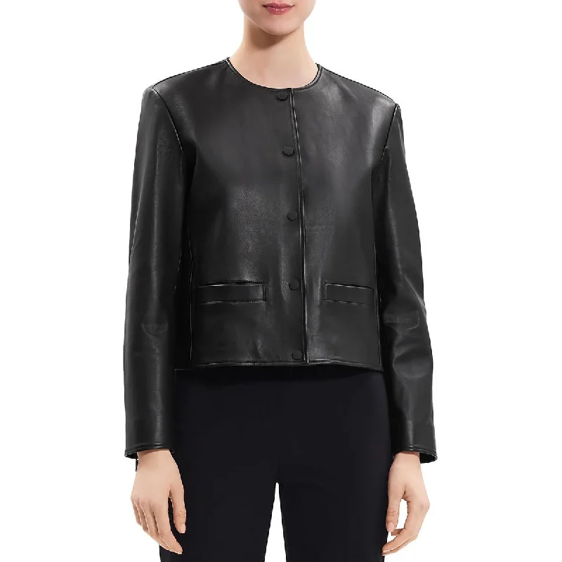 Womens Faux Leather Cropped Motorcycle Jacket