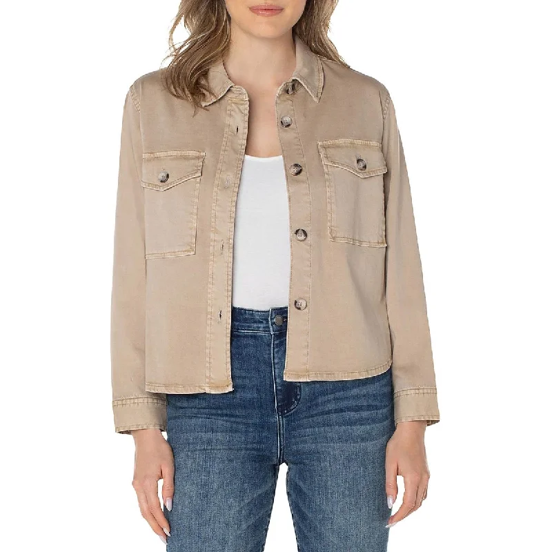 Womens Cropped Button-Down Shirt Jacket