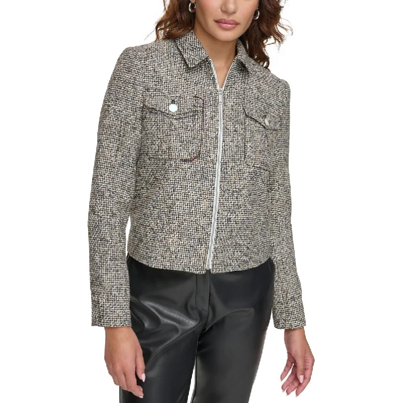 Petites Womens Tweed Cropped Bolero