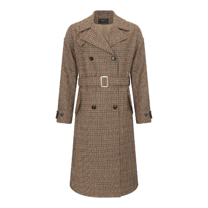 Brown Houndstooth Faye Double Breasted Mac Coat