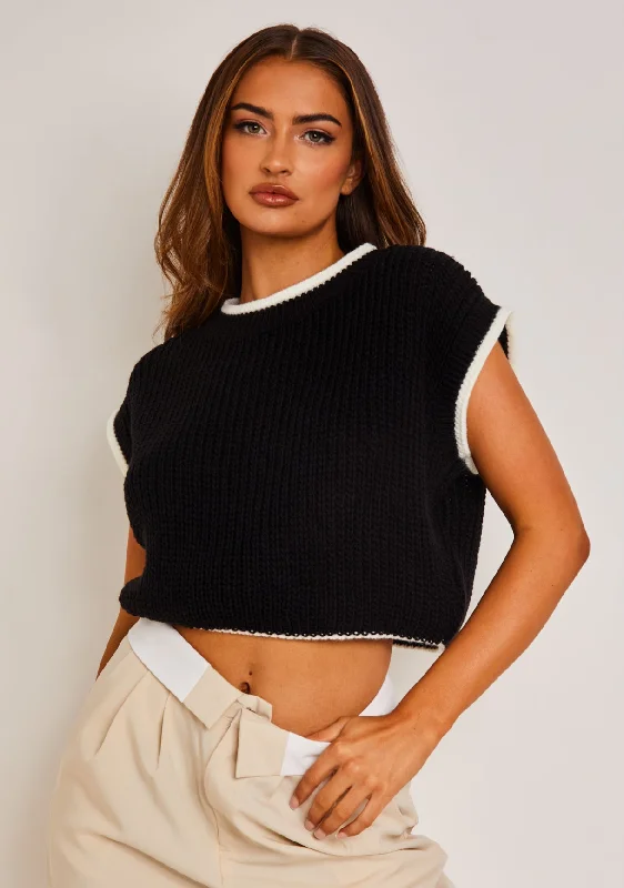 Beatrix Black & White Cropped Knitted Jumper Vest