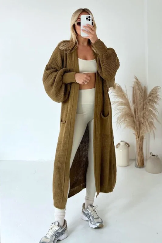 Daisy camel long knit cardigan