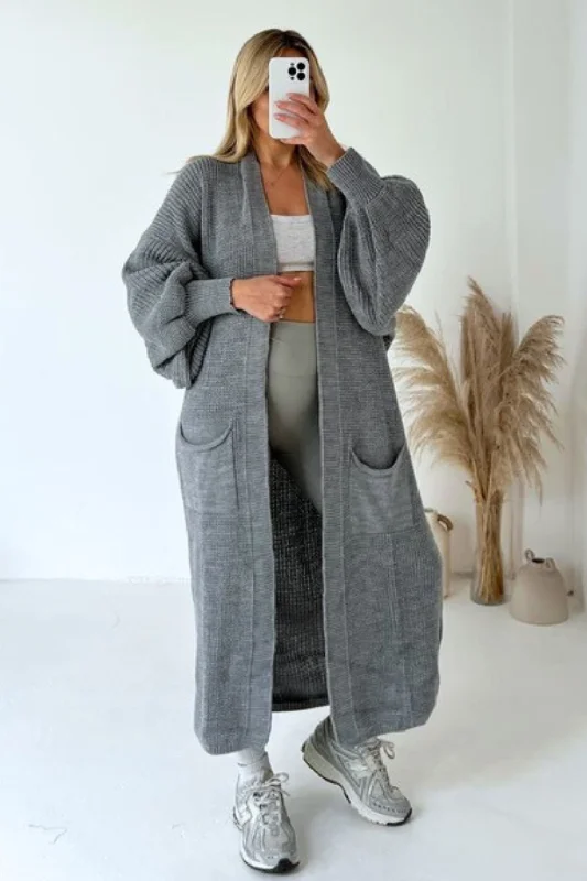 Daisy light grey long knit cardigan