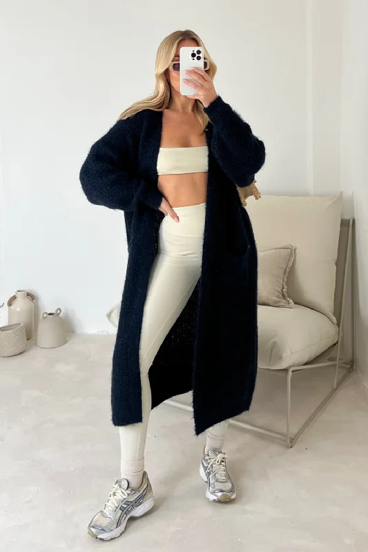 Eloise navy fine knit long cardigan