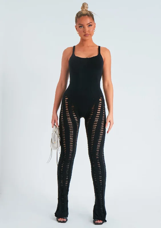 Eva Black Laddered Knitted Seam Jumpsuit