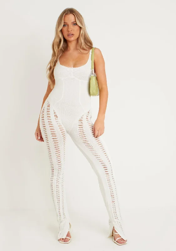 Eva Cream Laddered Knitted Seam Jumpsuit