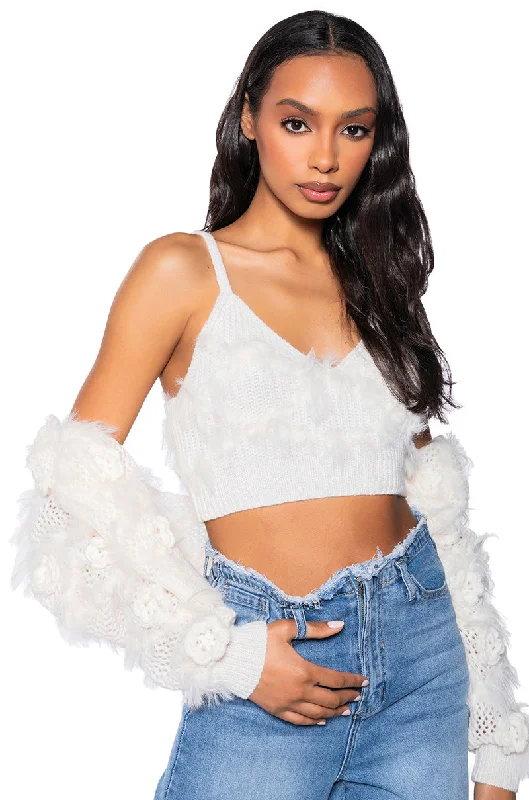 FLORAL DETAIL CARDIGAN AND BRALETTE SET IN WHITE