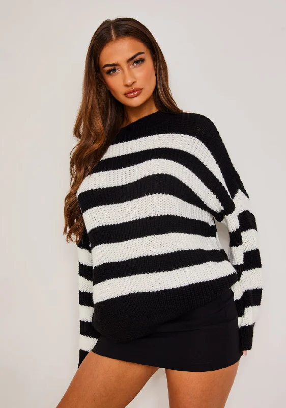 Frankie Black Oversized Stripe Chunky Knitted Jumper