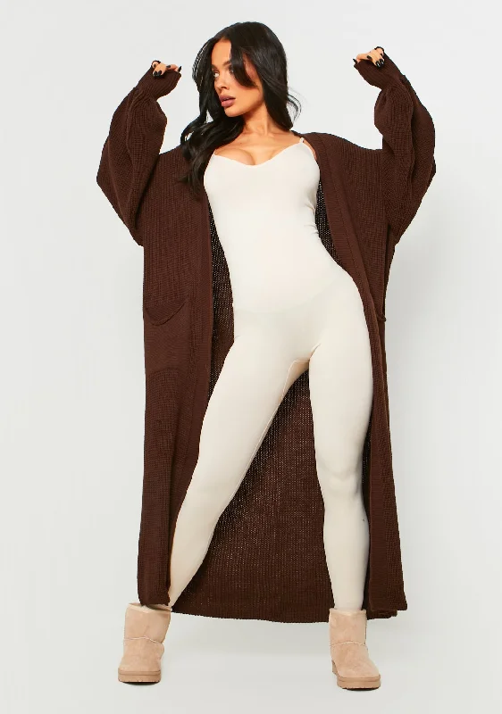 Nathalie Chocolate Balloon Sleeve Knitted Cardigan