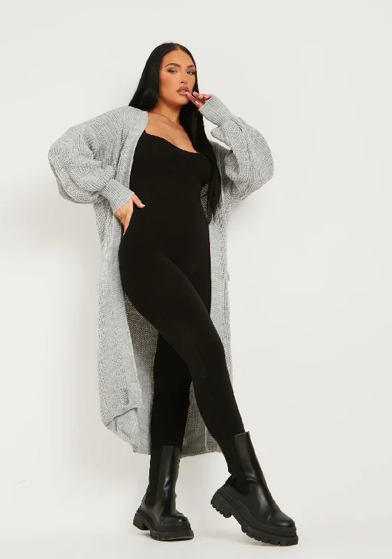 Nathalie Grey Balloon Sleeve Knitted Cardigan