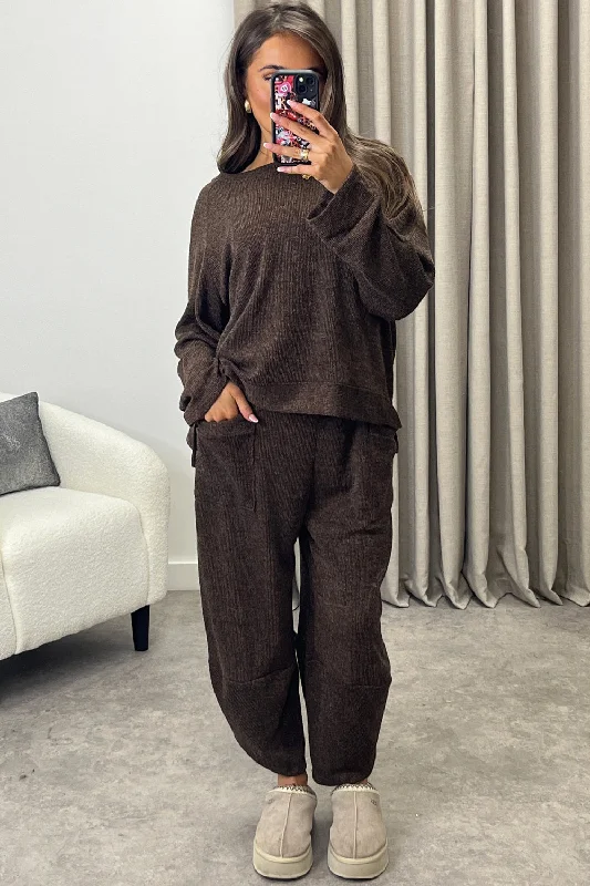 Rosetta Brown Oversized Top and Trousers Knit Co-Ord Set