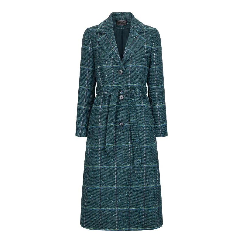 Teal Windowpane Erin Belted Coat