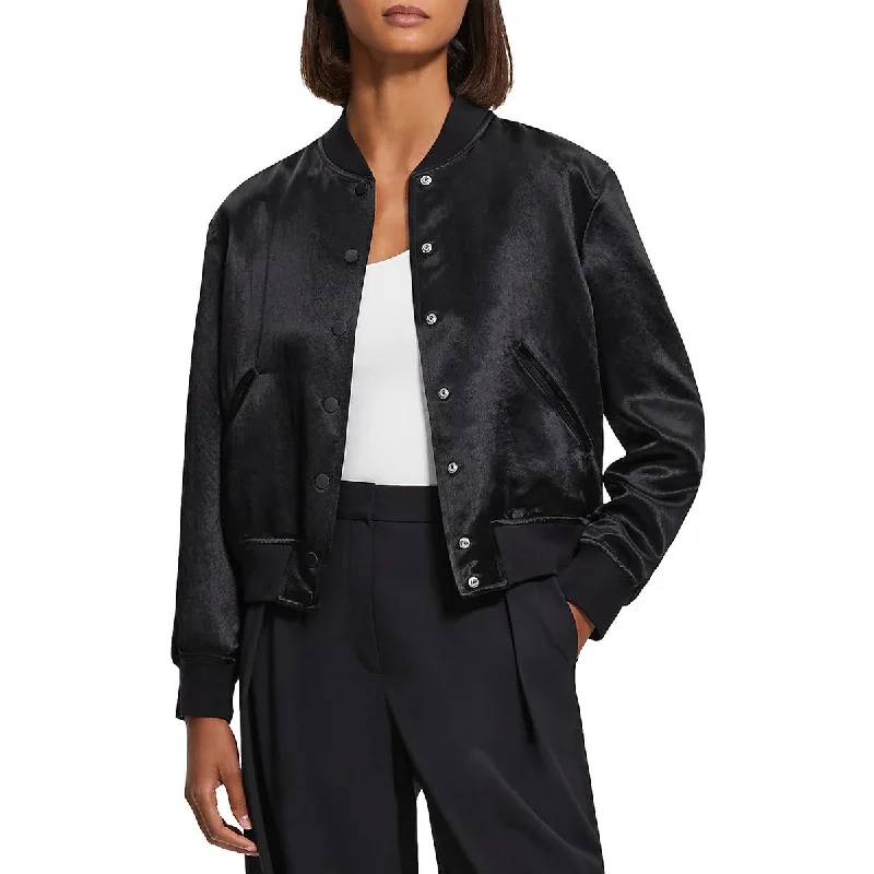 Theory Womens Varsity Satin Glossy Bomber Jacket