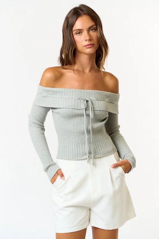 Beckett Off Shoulder Ribbed Long Sleeve Sweater Top