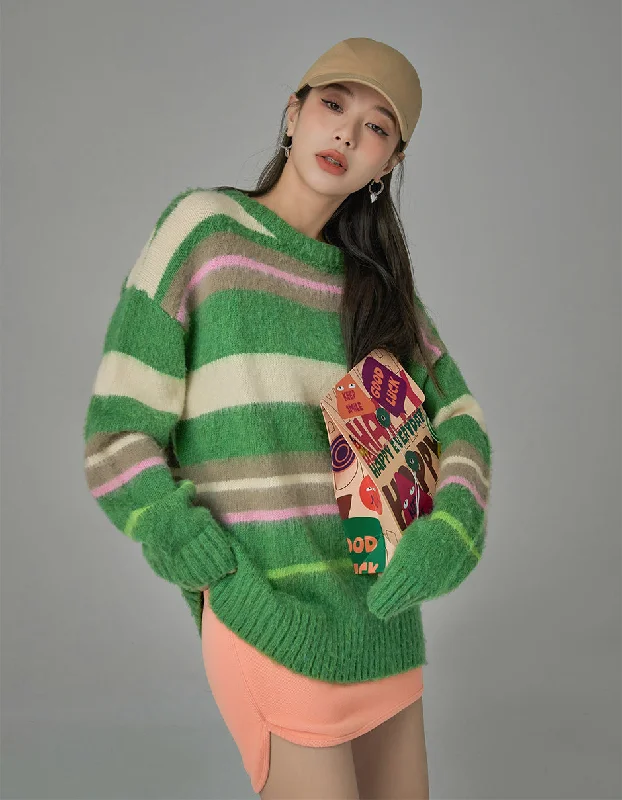 Tiktok Fame Stripes Knit Oversized Sweater