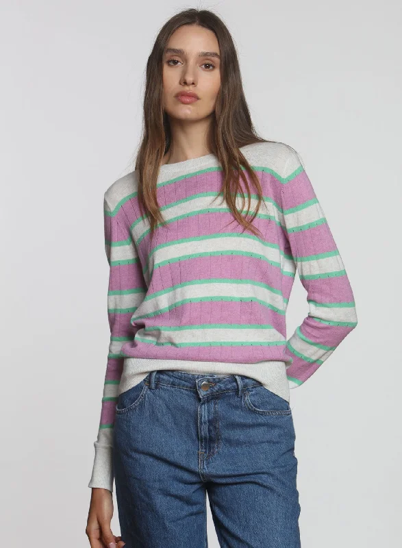 Bobbi Stripe Crew - Snow/pink