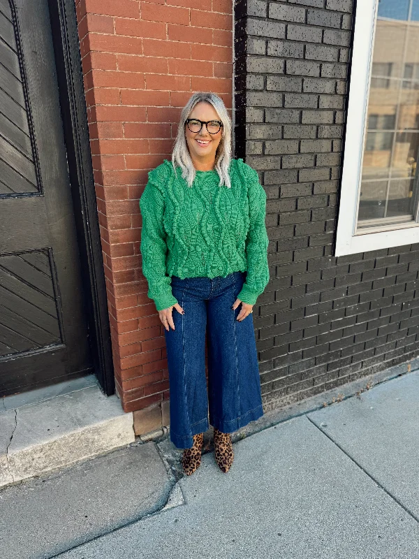 Green Long Sleeve Twisted Sweater Top