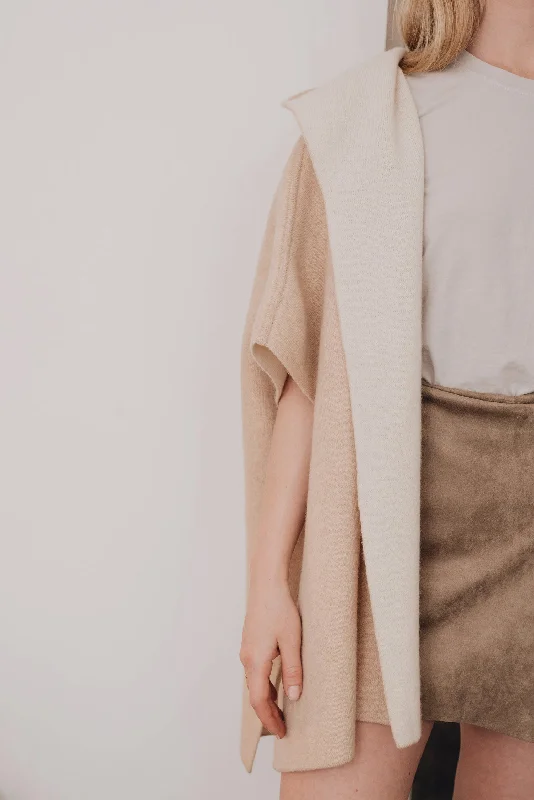 Hooded Poncho - Beige/Ivory