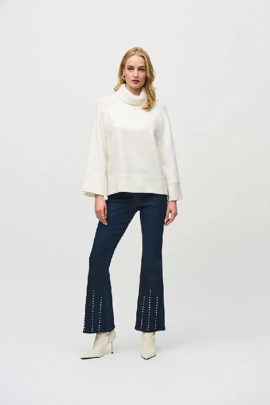 Joseph Ribkoff Vanilla Sweater Knit Boxy Top With Sequins Detail