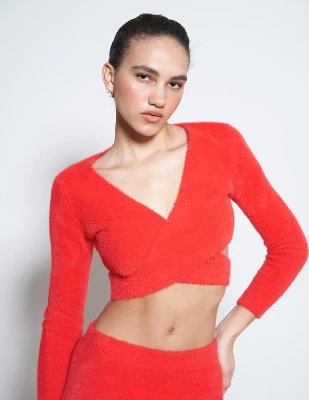 SOLANAS TOP IN RED FURRY KNIT