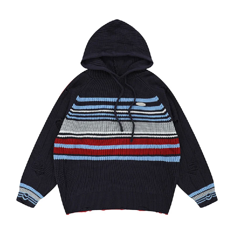 Preppy Striped  Hooded Hoodies