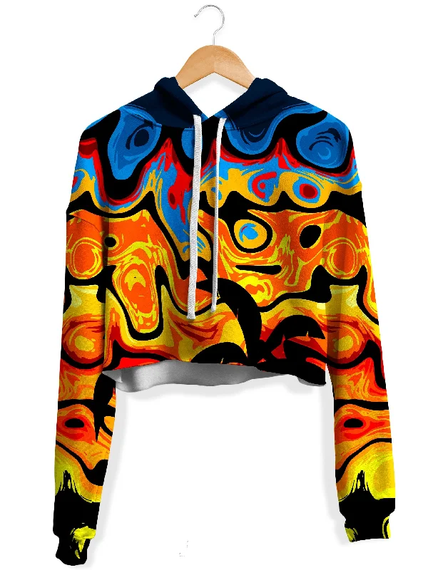 Abstract Summer Sunset Fleece Crop Hoodie