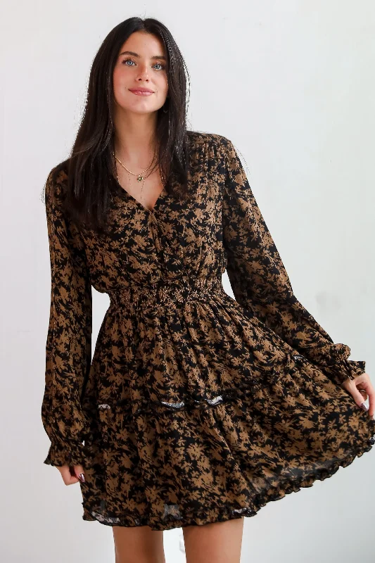 Contemporary Flirt Black Floral Mini Dress