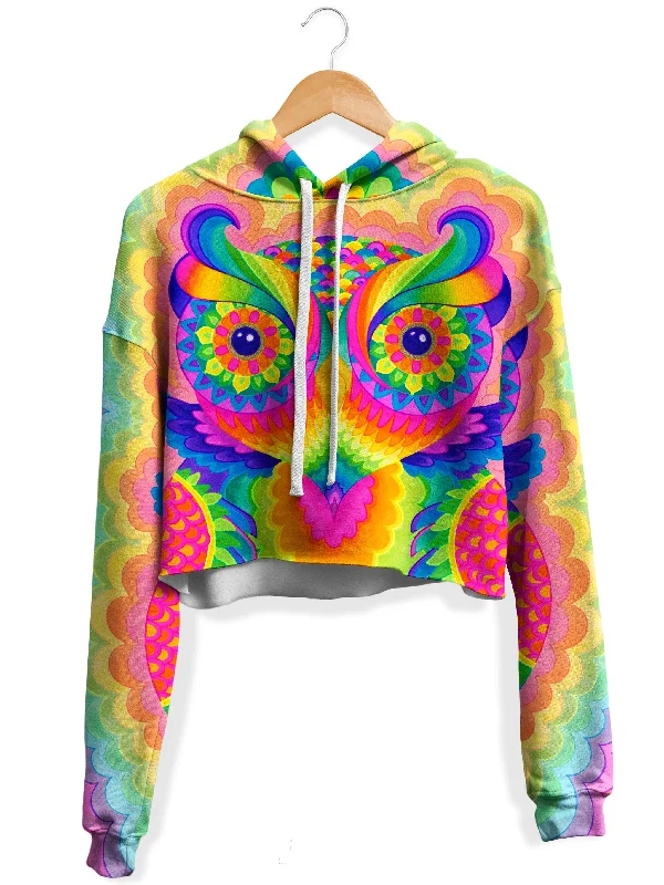 Cosmic Owl Fleece Crop Hoodie