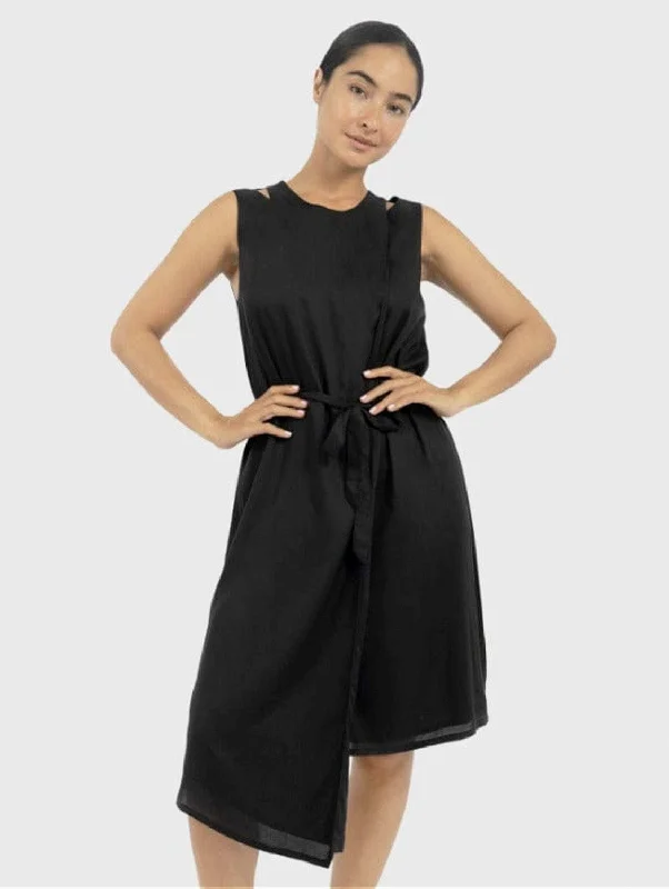 Funchal TENCEL™ Modal Asymmetric Wrap Dress | Black