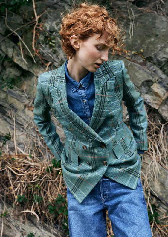 Green Check Clodagh Double Breasted Irish Tweed Jacket