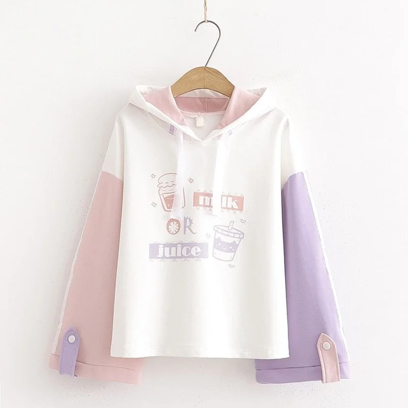 Harajuku Kawaii Milk or Juice Hoodie - Sip Style and Comfort! ??