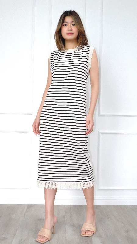 Kara Sleeveless Yarn Knit Midi Dress With Stripes