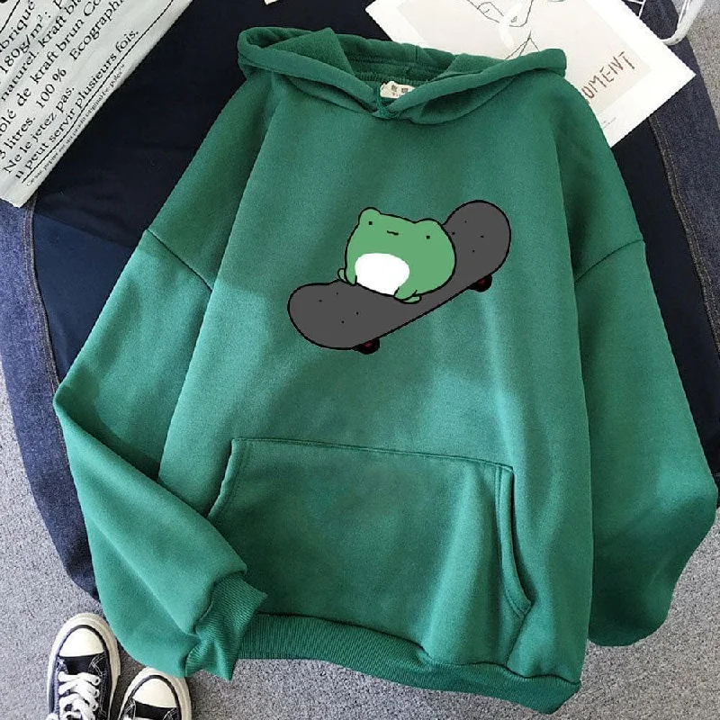 Kawaii Skateboard Frog Hoodie