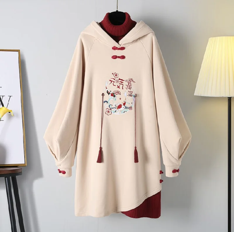 Koi Fish Letter Embroidery Hoodie Sweatshirt Dress: The Dress that is Sure to Turn Heads