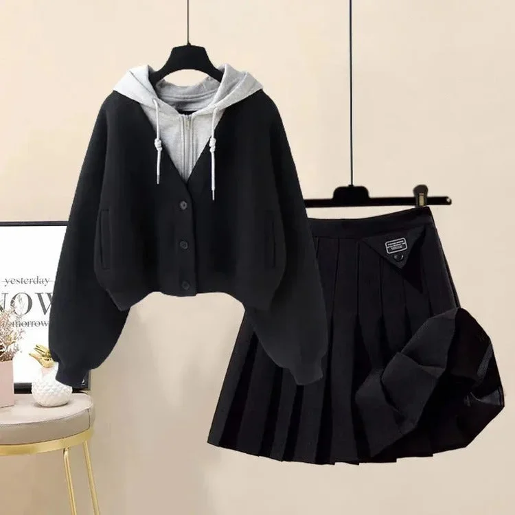 Black Hoodie+Black Skirt