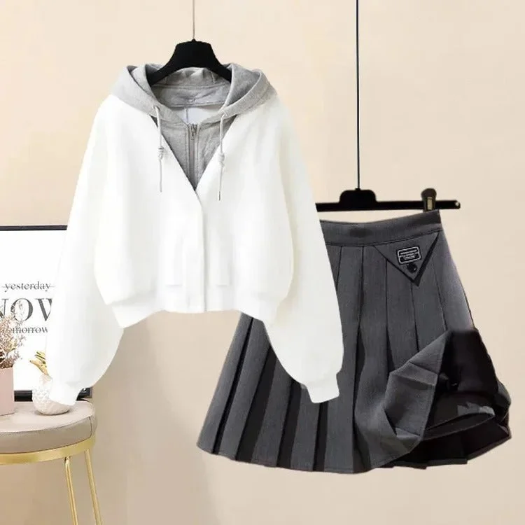 White Hoodie+Grey Skirt