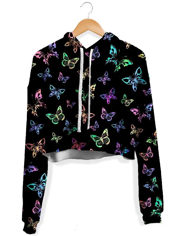 Psychedelic Butterflies Fleece Crop Hoodie