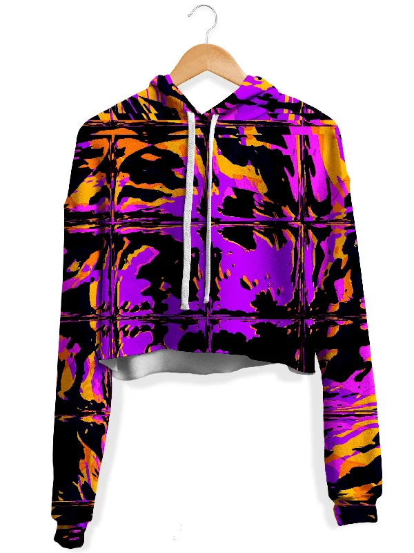 Purple Blackout Rave Glitch Fleece Crop Hoodie