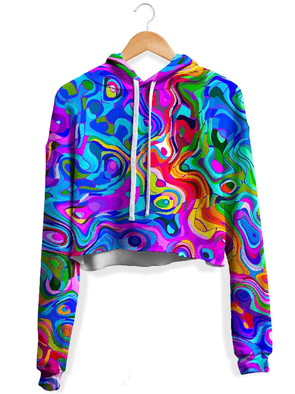 Rainbow Ripples Fleece Crop Hoodie