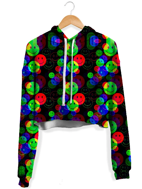 RGB Smile Glitch Fleece Crop Hoodie